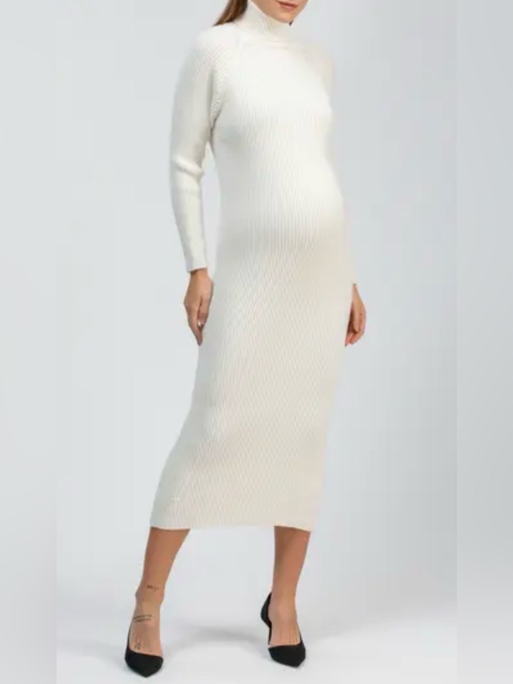 Pietro Brunelli Cream Ribbed Turtleneck Midi Dress Giorgia Size XS